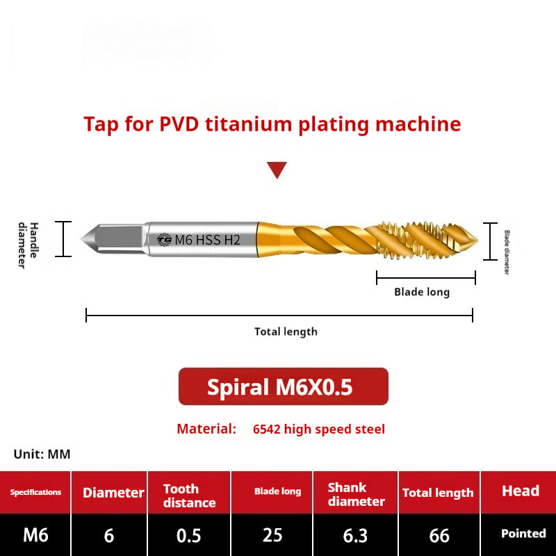 2120-High-speed steel 6542 cobalt-containing titanium plating machine with tap, spiral groove, straight groove, M35 tip tapping fine tooth tap Shandong Denso Pricision Tools Co.,Ltd.